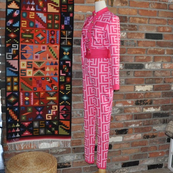 2 Pc Pink Barbiecore Bodycon Stretch High Waisted Pant Suit Cropped Jacket M-L - Picture 6 of 11